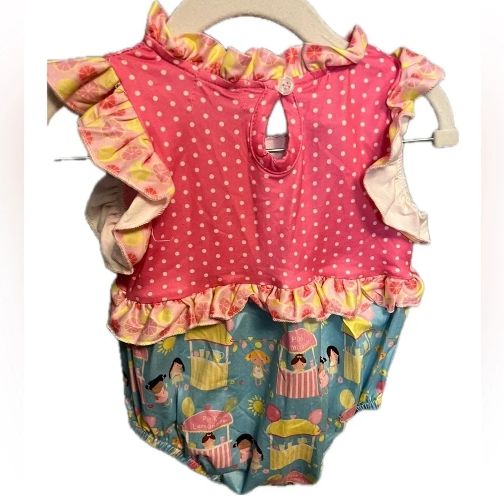 Pete & Lucy Pink Lemonade Stand Short Sleeve Ruffle Romper. NWT.